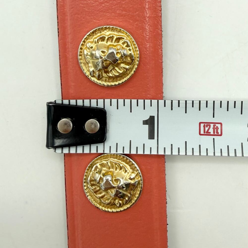 Vintage The Limited Coral Leather Belt Gold Lion Medallion‎ Buckle Boho XS S - Picture 9 of 9